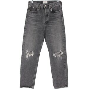 Agolde 90s High Rise Loose Fit Jeans Size 25 Washed Gray Black Distressed Denim
